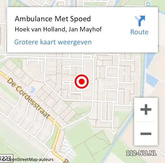 Locatie op kaart van de 112 melding: Ambulance Met Spoed Naar Hoek van Holland, Jan Mayhof op 19 augustus 2015 21:48