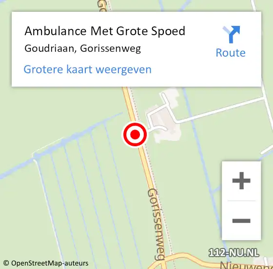 Locatie op kaart van de 112 melding: Ambulance Met Grote Spoed Naar Goudriaan, Gorissenweg op 19 augustus 2015 21:52