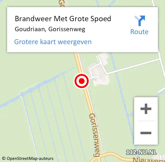 Locatie op kaart van de 112 melding: Brandweer Met Grote Spoed Naar Goudriaan, Gorissenweg op 19 augustus 2015 21:53