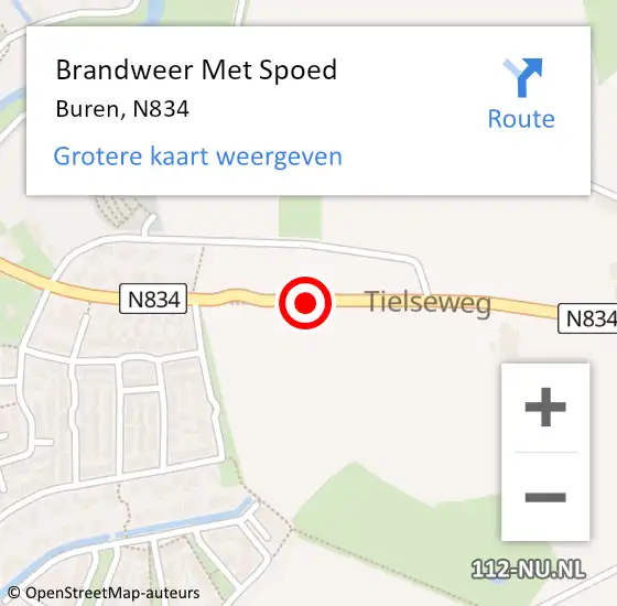 Locatie op kaart van de 112 melding: Brandweer Met Spoed Naar Buren, N834 op 20 augustus 2015 01:01