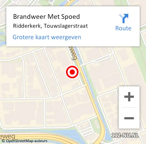Locatie op kaart van de 112 melding: Brandweer Met Spoed Naar Ridderkerk, Touwslagerstraat op 20 augustus 2015 01:43