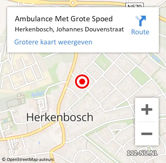 Locatie op kaart van de 112 melding: Ambulance Met Grote Spoed Naar Herkenbosch, Johannes Douvenstraat op 20 augustus 2015 02:27