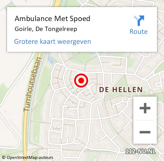 Locatie op kaart van de 112 melding: Ambulance Met Spoed Naar Goirle, De Tongelreep op 20 augustus 2015 03:22