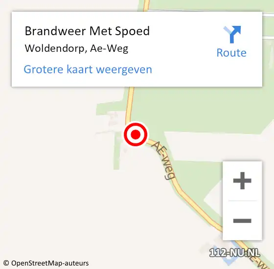 Locatie op kaart van de 112 melding: Brandweer Met Spoed Naar Woldendorp, Ae-Weg op 20 augustus 2015 06:02