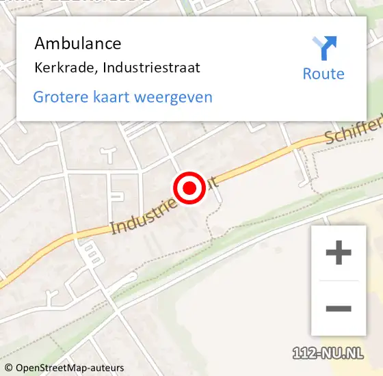 Locatie op kaart van de 112 melding: Ambulance Kerkrade, Industriestraat op 20 augustus 2015 07:38