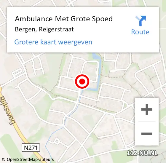 Locatie op kaart van de 112 melding: Ambulance Met Grote Spoed Naar Bergen, Reigerstraat op 20 augustus 2015 07:51