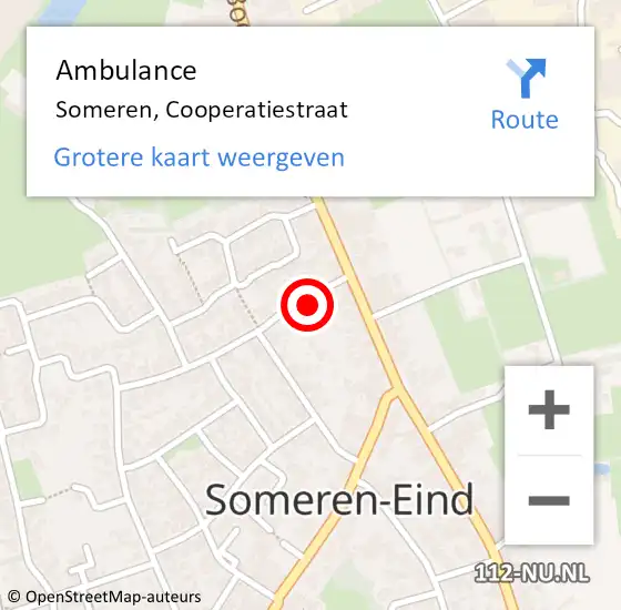 Locatie op kaart van de 112 melding: Ambulance Someren, Cooperatiestraat op 20 augustus 2015 09:10