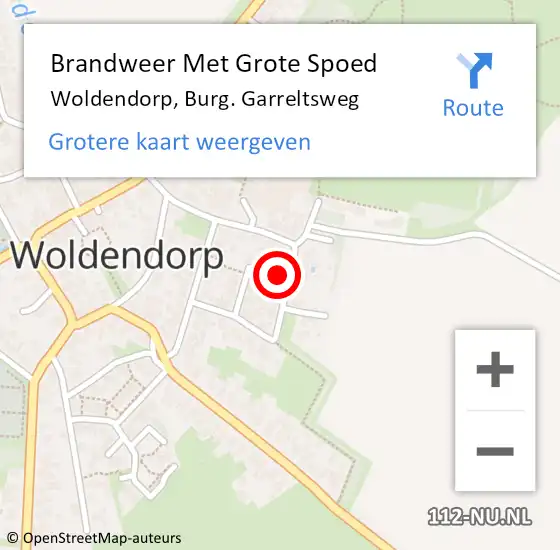 Locatie op kaart van de 112 melding: Brandweer Met Grote Spoed Naar Woldendorp, Burg. Garreltsweg op 20 augustus 2015 09:36