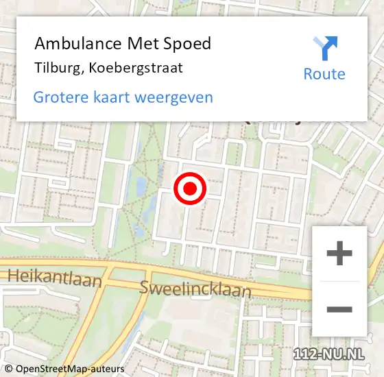 Locatie op kaart van de 112 melding: Ambulance Met Spoed Naar Tilburg, Koebergstraat op 20 augustus 2015 09:52