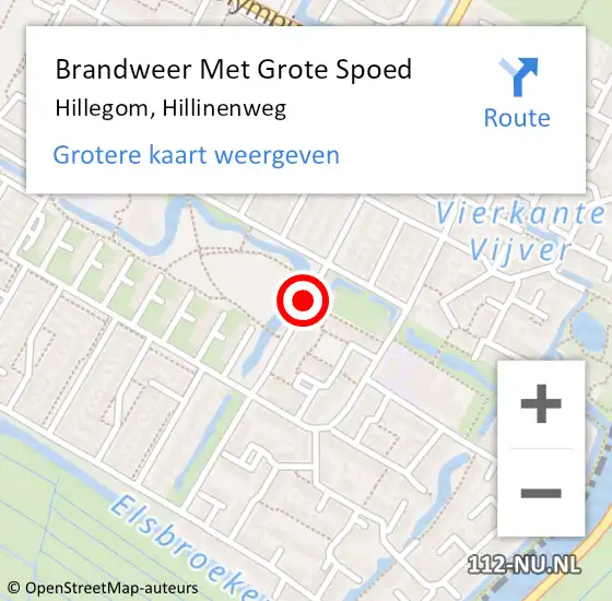 Locatie op kaart van de 112 melding: Brandweer Met Grote Spoed Naar Hillegom, Hillinenweg op 20 augustus 2015 11:14