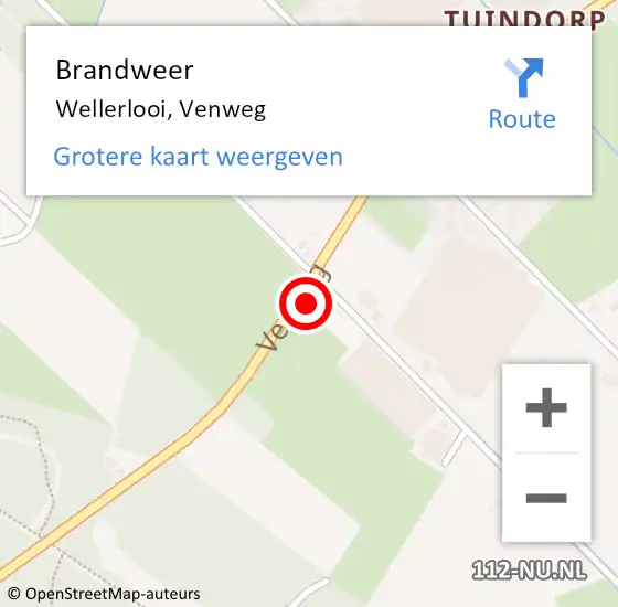 Locatie op kaart van de 112 melding: Brandweer Wellerlooi, Venweg op 20 augustus 2015 11:31