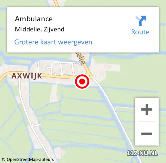 Locatie op kaart van de 112 melding: Ambulance Middelie, Zijvend op 20 augustus 2015 12:02