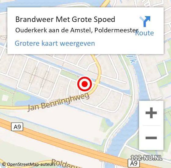 Locatie op kaart van de 112 melding: Brandweer Met Grote Spoed Naar Ouderkerk aan de Amstel, Poldermeester op 20 augustus 2015 12:24