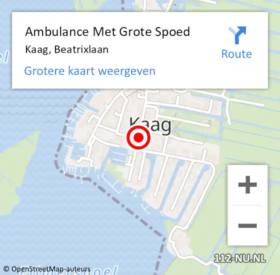 Locatie op kaart van de 112 melding: Ambulance Met Grote Spoed Naar Kaag, Beatrixlaan op 20 augustus 2015 12:52