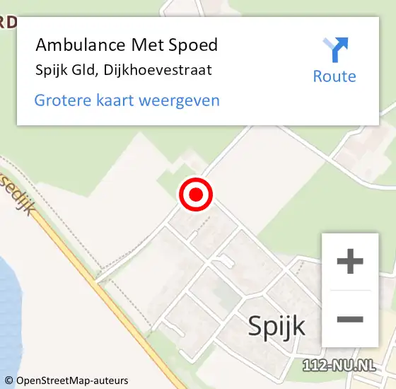 Locatie op kaart van de 112 melding: Ambulance Met Spoed Naar Spijk Gld, Dijkhoevestraat op 20 augustus 2015 13:18