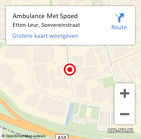 Locatie op kaart van de 112 melding: Ambulance Met Spoed Naar Etten-Leur, Soevereinstraat op 20 augustus 2015 15:00