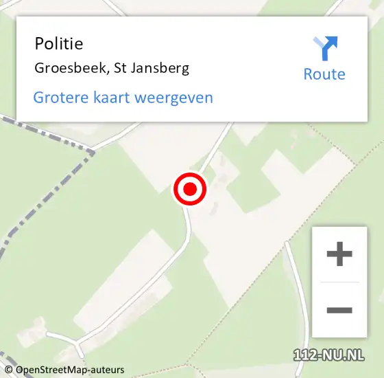 Locatie op kaart van de 112 melding: Politie Groesbeek, St Jansberg op 20 augustus 2015 15:25