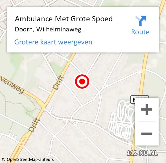 Locatie op kaart van de 112 melding: Ambulance Met Grote Spoed Naar Doorn, Wilhelminaweg op 18 november 2013 02:46