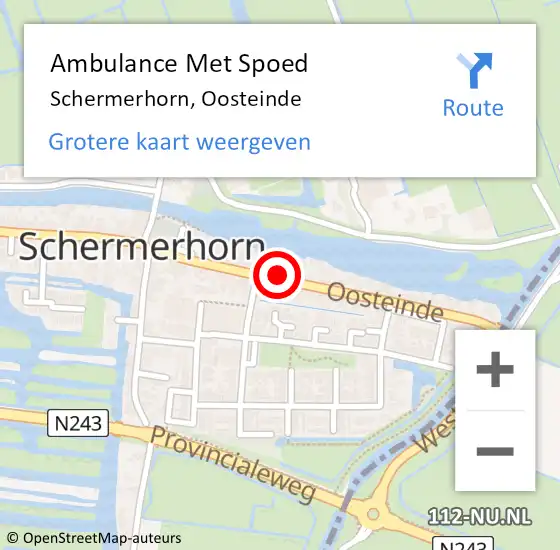 Locatie op kaart van de 112 melding: Ambulance Met Spoed Naar Schermerhorn, Oosteinde op 20 augustus 2015 16:57