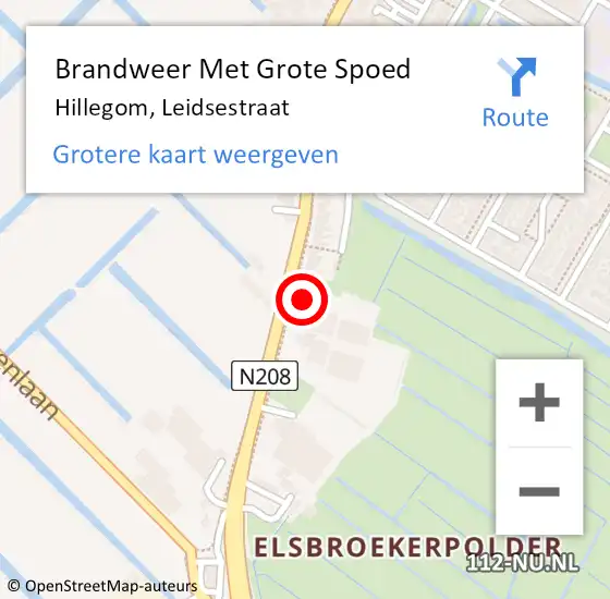 Locatie op kaart van de 112 melding: Brandweer Met Grote Spoed Naar Hillegom, Leidsestraat op 20 augustus 2015 17:54