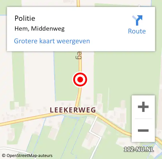 Locatie op kaart van de 112 melding: Politie Hem, Middenweg op 20 augustus 2015 18:00