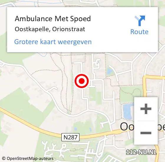 Locatie op kaart van de 112 melding: Ambulance Met Spoed Naar Oostkapelle, Orionstraat op 20 augustus 2015 18:48