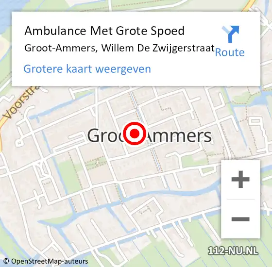 Locatie op kaart van de 112 melding: Ambulance Met Grote Spoed Naar Groot-Ammers, Willem De Zwijgerstraat op 20 augustus 2015 20:08