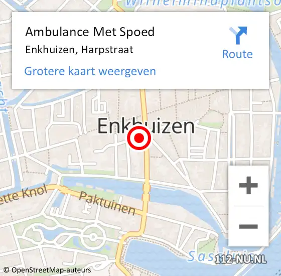 Locatie op kaart van de 112 melding: Ambulance Met Spoed Naar Enkhuizen, Harpstraat op 20 augustus 2015 20:10