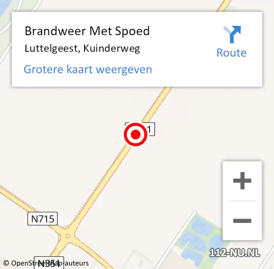 Locatie op kaart van de 112 melding: Brandweer Met Spoed Naar Luttelgeest, Kuinderweg op 20 augustus 2015 21:41