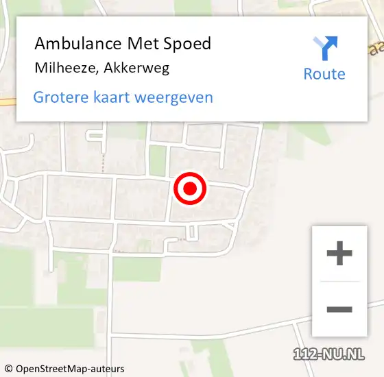 Locatie op kaart van de 112 melding: Ambulance Met Spoed Naar Milheeze, Akkerweg op 20 augustus 2015 22:03