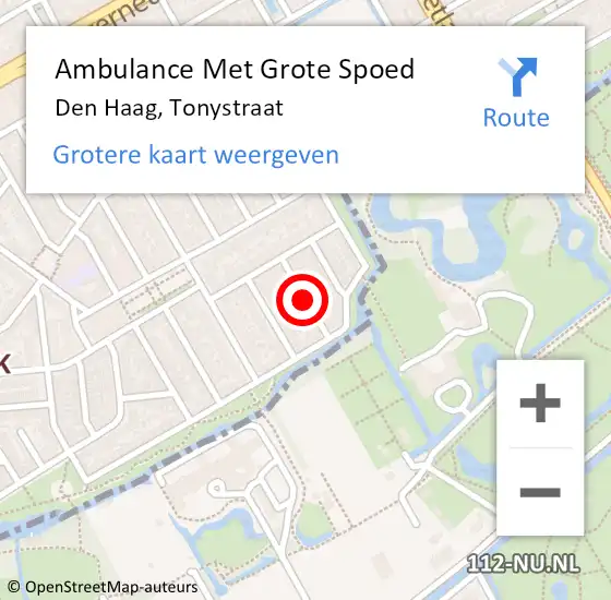 Locatie op kaart van de 112 melding: Ambulance Met Grote Spoed Naar Den Haag, Tonystraat op 21 augustus 2015 03:08