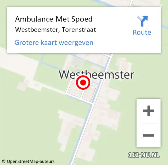 Locatie op kaart van de 112 melding: Ambulance Met Spoed Naar Westbeemster, Torenstraat op 21 augustus 2015 03:19