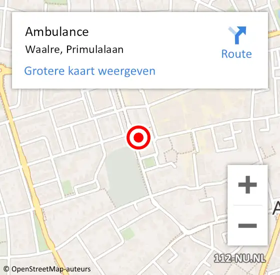 Locatie op kaart van de 112 melding: Ambulance Waalre, Primulalaan op 21 augustus 2015 08:06