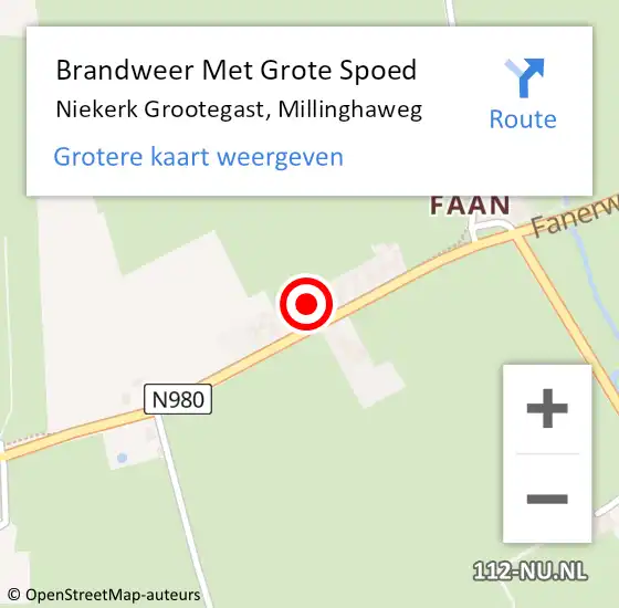 Locatie op kaart van de 112 melding: Brandweer Met Grote Spoed Naar Niekerk Grootegast, Millinghaweg op 21 augustus 2015 08:17