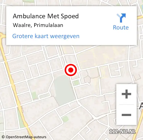 Locatie op kaart van de 112 melding: Ambulance Met Spoed Naar Waalre, Primulalaan op 21 augustus 2015 08:46