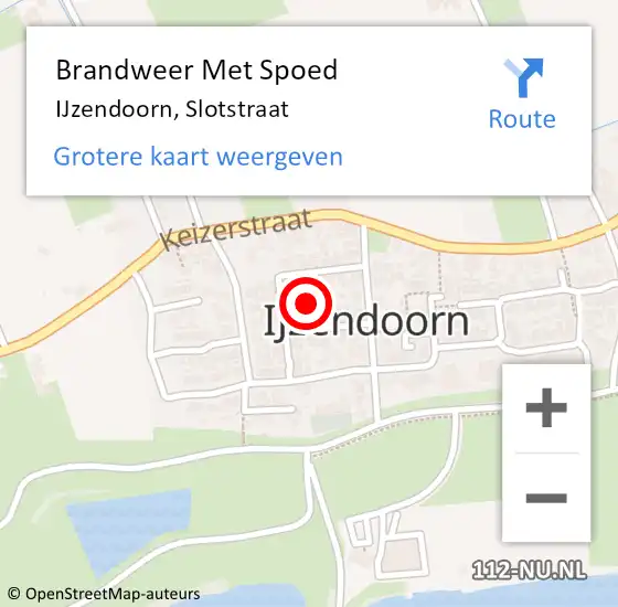 Locatie op kaart van de 112 melding: Brandweer Met Spoed Naar IJzendoorn, Slotstraat op 21 augustus 2015 08:59