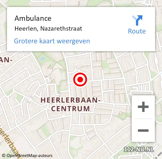 Locatie op kaart van de 112 melding: Ambulance Heerlen, Nazarethstraat op 21 augustus 2015 11:01