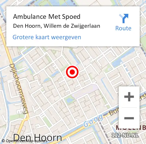 Locatie op kaart van de 112 melding: Ambulance Met Spoed Naar Den Hoorn, Willem de Zwijgerlaan op 21 augustus 2015 11:33