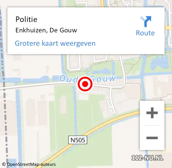 Locatie op kaart van de 112 melding: Politie Enkhuizen, De Gouw op 21 augustus 2015 12:59