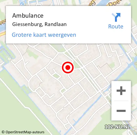 Locatie op kaart van de 112 melding: Ambulance Giessenburg, Randlaan op 21 augustus 2015 13:56