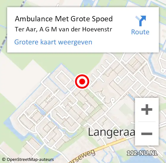 Locatie op kaart van de 112 melding: Ambulance Met Grote Spoed Naar Ter Aar, A G M van der Hoevenstr op 21 augustus 2015 16:19