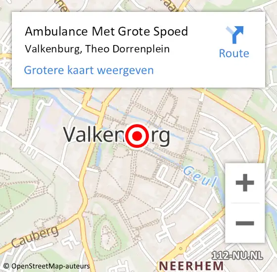 Locatie op kaart van de 112 melding: Ambulance Met Grote Spoed Naar Valkenburg, Theo Dorrenplein op 21 augustus 2015 17:07