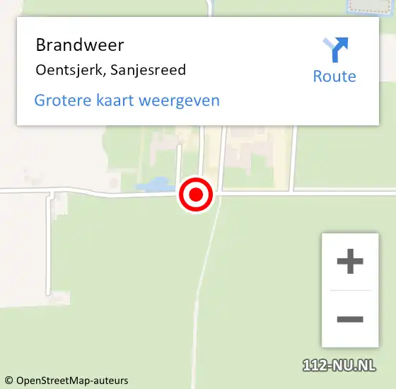 Locatie op kaart van de 112 melding: Brandweer Oentsjerk, Sanjesreed op 21 augustus 2015 17:57