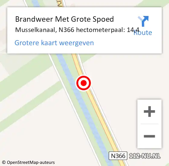 Locatie op kaart van de 112 melding: Brandweer Met Grote Spoed Naar Musselkanaal, N366 hectometerpaal: 16,0 op 21 augustus 2015 18:52