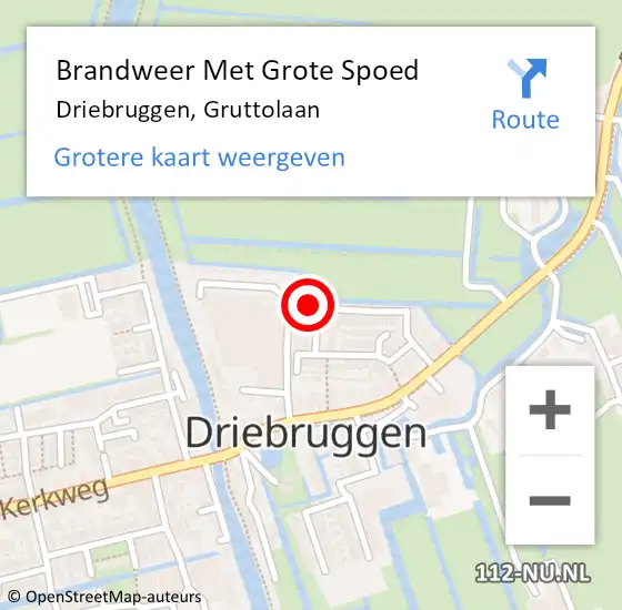 Locatie op kaart van de 112 melding: Brandweer Met Grote Spoed Naar Driebruggen, Gruttolaan op 21 augustus 2015 19:15