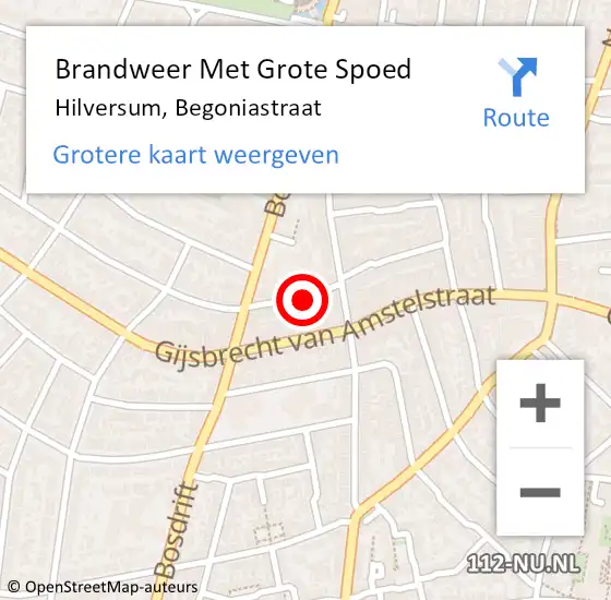 Locatie op kaart van de 112 melding: Brandweer Met Grote Spoed Naar Hilversum, Begoniastraat op 21 augustus 2015 19:31