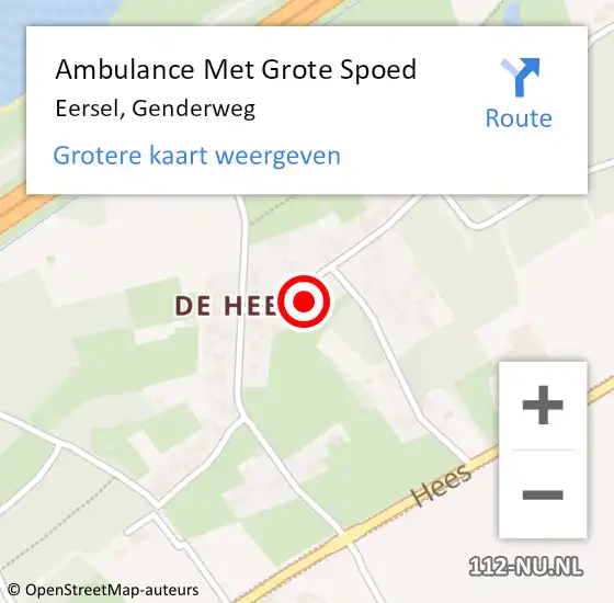 Locatie op kaart van de 112 melding: Ambulance Met Grote Spoed Naar Eersel, Genderweg op 21 augustus 2015 20:37