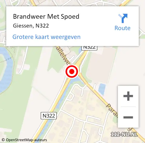 Locatie op kaart van de 112 melding: Brandweer Met Spoed Naar Giessen, N322 op 21 augustus 2015 20:45