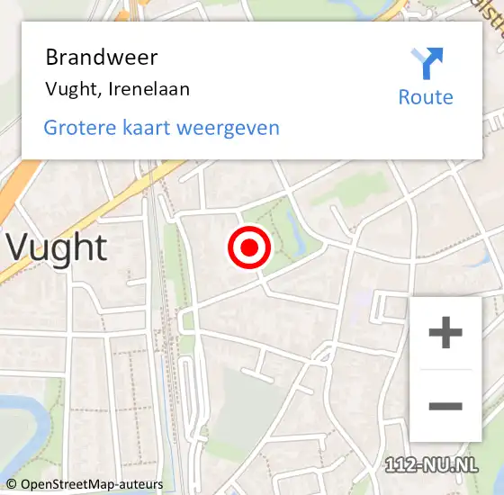 Locatie op kaart van de 112 melding: Brandweer Vught, Irenelaan op 21 augustus 2015 21:26