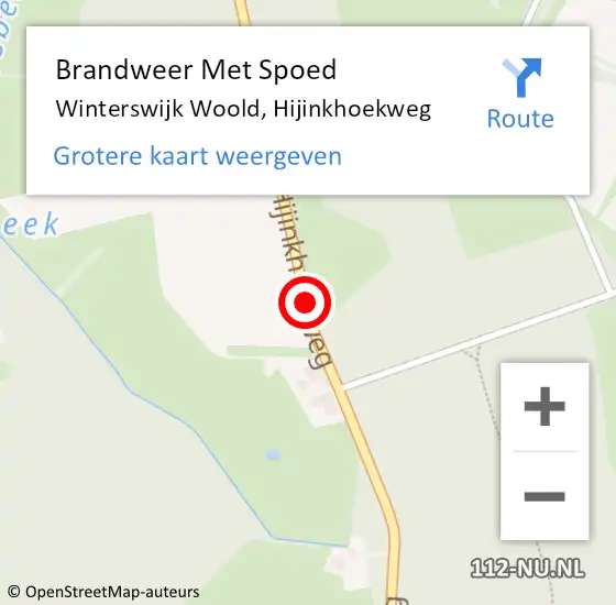 Locatie op kaart van de 112 melding: Brandweer Met Spoed Naar Winterswijk Woold, Hijinkhoekweg op 21 augustus 2015 22:43